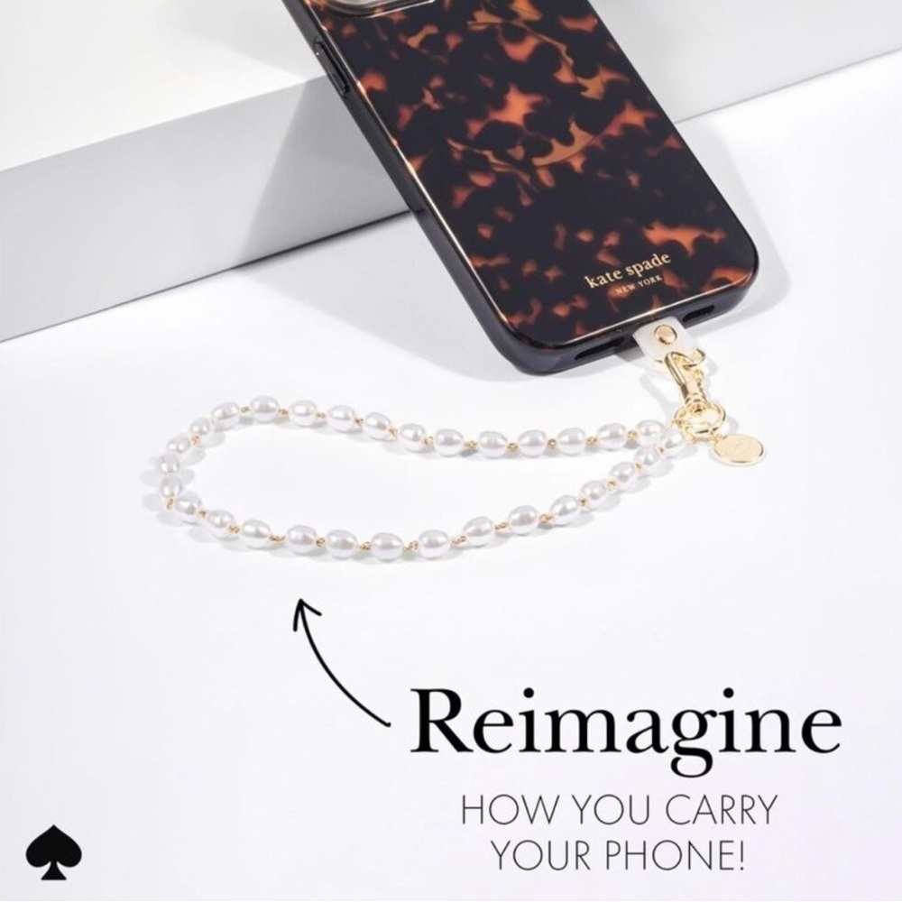 kate spade White and Gold Phone Case Strap in Sea Pearl - Picture 4 of 6